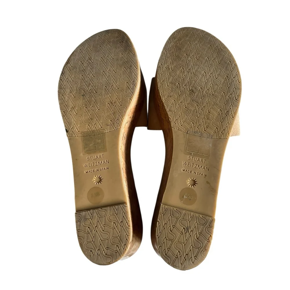 Stuart Weitzman Beige Suede Wedge platform Slides Sandals Shoes 7.5 - Picture 5 of 5